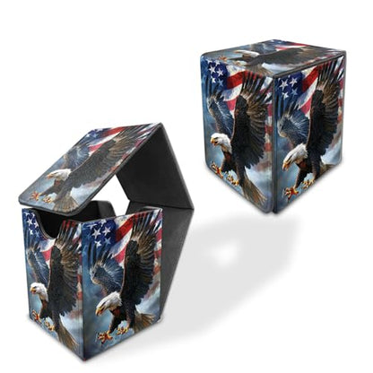 for MTG Deck Box, Commander Deck Case Fits 100 Double Sleeved Cards, PU Leather Storage Box, Compatible with Magic/TCG/PTCG/EDH/Sport Cards,American flag Eagle - color: American flag Eagle