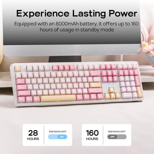 EPOMAKER TH108 Full Size Mechanical Keyboard, Wireless Gaming Keyboard with 8000mAh Battery, Creamy Gasket, 108 Keys, Hot Swap, Custom Driver, RGB Backlight (Pink, Creamy Jade) - color: Pink, size: Creamy Jade