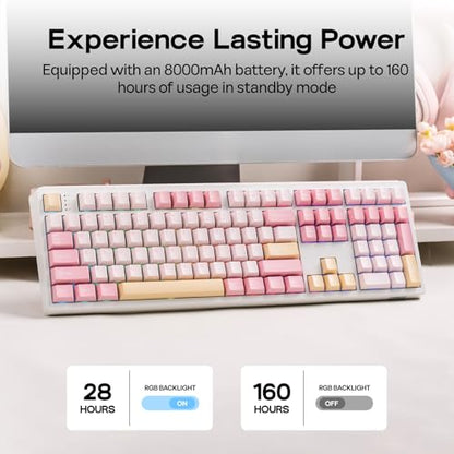 EPOMAKER TH108 Full Size Mechanical Keyboard, Wireless Gaming Keyboard with 8000mAh Battery, Creamy Gasket, 108 Keys, Hot Swap, Custom Driver, RGB Backlight (Pink, Creamy Jade) - color: Pink, size: Creamy Jade