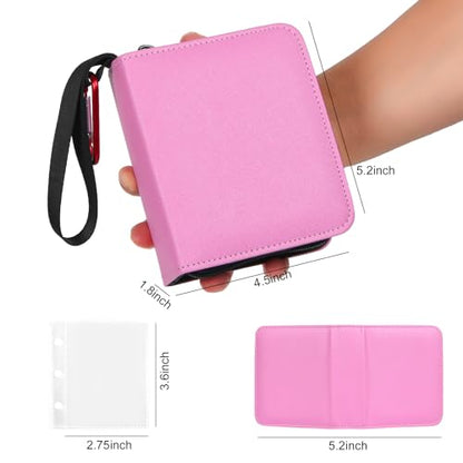 GEAoffice 1 Pocket Mini Trading Card Binder Holds 80 Cards with Zip, Pink | Super Lightweight, 40 Removable Acid-free & Non-PVC Sleeves, Premium PU Leather Card Binder for TCG, MTG, Sports&Games, Gift - color: Pink-1 Pocket