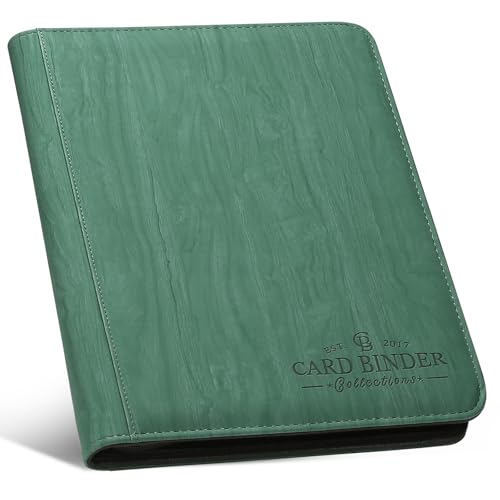 9 Pocket Card Binder, Premium Zip Trading Card Binder, 540 Double Sided Pocket PU Collection Binder, Collector Album, Card Folder for MTG, TCG, Sports Cards - color: Wood grain green