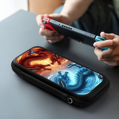 PPIKTC Carrying Case Protector Bag Compatible with Nintendo Switch, Hard Shell Game Console Organizer, Cool Fire And Ice Dragon - color: Design (204)