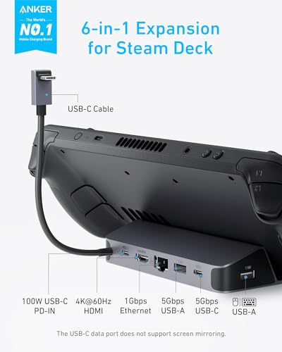 Anker Docking Station for Steam Deck/ROG Ally, 6-in-1 Steam Deck Dock, USB C Hub with HDMI 4K@60Hz, 1Gbps Ethernet & Mac Book Pro Charger, 100W USB C Charger, Anker Compact and Foldable Fast Charger