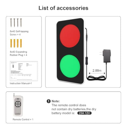 Traffic Light Wall Lamp, Dimmable Red Green LED Stop Signal Light with Remote Control, Plug in Wall Decor Light for Kids Bedroom, Living Room, Bar, Pub, Gaming Room, Classroom, Garage