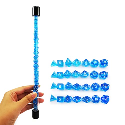 Bescon 28pcs Translucent Blue Mini Polyhedral Dice Set in Tube, for Dungeons and Dragons RPG Dice 4X7pcs,Mini Gem Blue Dice Set - color: 4x7pcs Mini Gem Blue