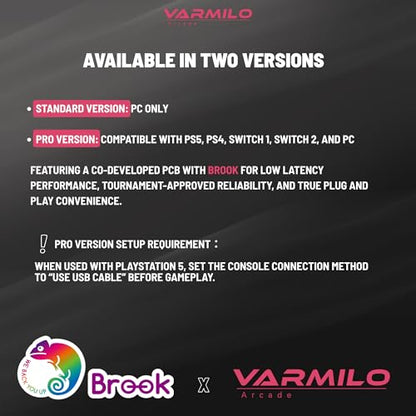 Varmilo Kassai X Arcade Fight Stick Rapid Trigger Tournament Grade Controller for Fighting Games Two Versions Standard PC Only or Pro Compatible with PC PS4 PS5 Nintendo Switch 1/2 (Sakura, Standard (PC-Only))