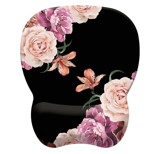 Mouse Pad with Wrist Support, Ergonomic Mousepad with Comfortable Memory Foam Wrist Rest Cushion, Relieve Wrist Pain, Non-Slip Rubber Base Gaming Mice Pad for Home Office Computer Laptop, Flowers Pink - color: Flowers pink