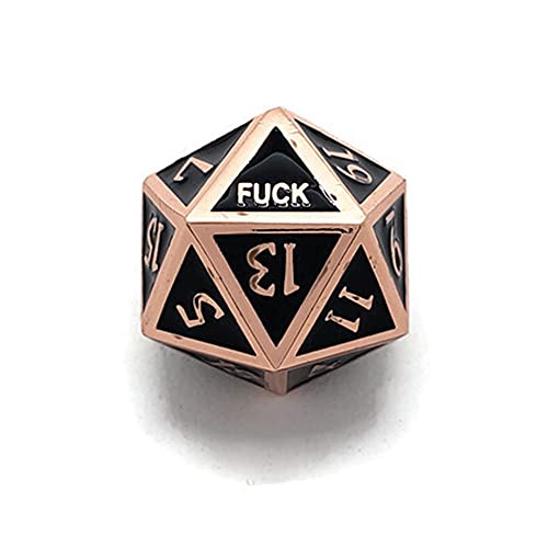 Metal D20 F Dice Critical Fail F 20 Sided Die Set DND Number Role Playing Game Dungeons and Dragons D&D Black Silver Red Blue Gold Copper Purple Green Pink White (Single Dice, Black and Copper) - color: Black and Copper, style: Single Dice