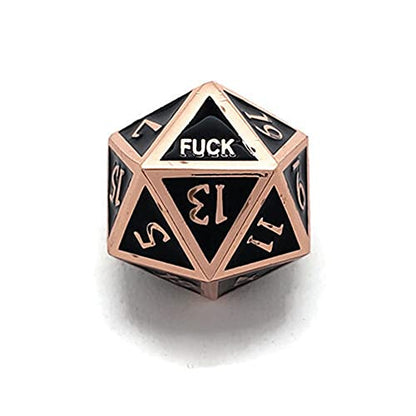 Metal D20 F Dice Critical Fail F 20 Sided Die Set DND Number Role Playing Game Dungeons and Dragons D&D Black Silver Red Blue Gold Copper Purple Green Pink White (Single Dice, Black and Copper) - color: Black and Copper, style: Single Dice