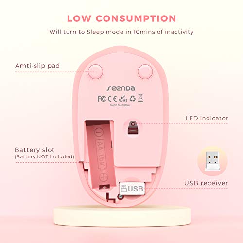 seenda Wireless Mouse, 2.4G Noiseless Mouse with USB Receiver Portable Computer Mice for PC, Tablet, Laptop, Notebook with Windows System - Gradient Pink - color: Gradient Pink