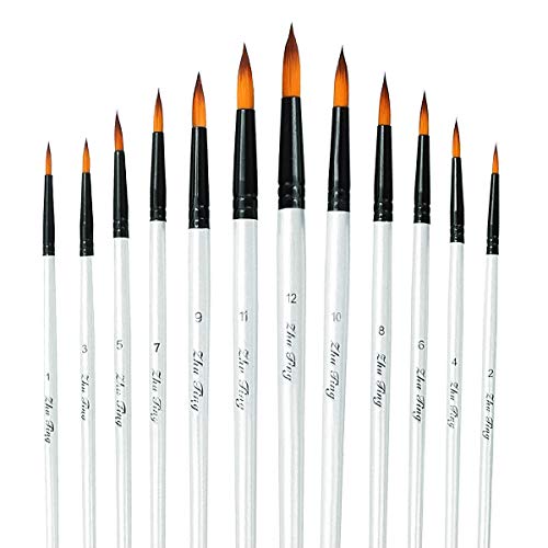 Acrylic Paint Brushes Set, 12pcs Professional Round-Pointed Tip Artist Paintbrushes for Acrylic Watercolor Oil Painting, Face Body Nail Art, Crafts, Canvas, Rock, Shoes, Miniature Model & Fine Detail - color: Round Tip - 12 Different Size