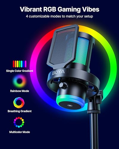 BOYA USB Gaming Microphone, 192kHz/24bit, Supercardioid + ENC Noise Cancellation, Touch Mute, 9 RGB Effects, Gain Knob, Monitor Jack, Microphone for PC/PS4/PS5/Mac/Android/iOS/Streaming/Podcasting - size: Stand Version