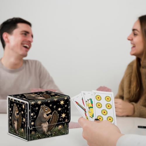 for MTG Commander Deck Box,Card Deck Box for Trading Yugioh MTG,Fits 100 Double Sleeved Cards,PU Leather Strong Magnet Case for Magic Commander TCG CCG,Cute Squirrel Star - color: Cute Squirrel Star
