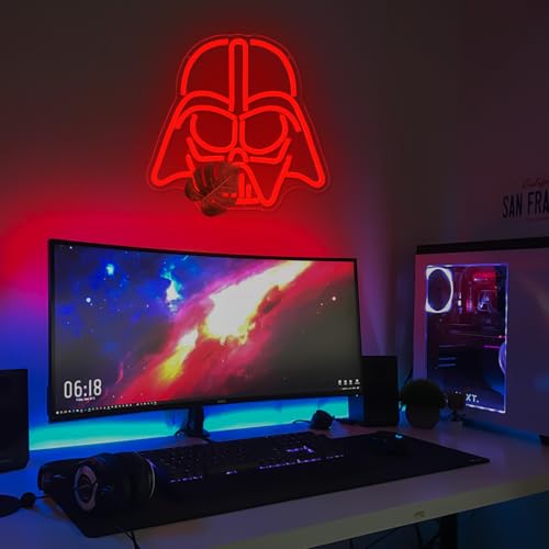 Alien Mask Neon Sign Dimmable Helmet Neon Light Sign Game LED Sign Wars gaming Light Up Sign gamer Neon Lights for Bedroom Man Cave Gamer Gift - color: Red