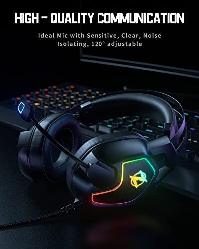 Gaming Headset for Xbox One Series X/S Ps5, Ps4, PC Switch, Noise Canceling Headphones with Microphone, 3.5mm Audio Jack, Auto-Adjust Headband