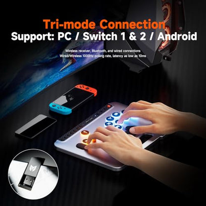BIGBIG WON Fight Master Leverless Controller for Switch 2/Switch/PC/iOS/Android, All-Button Hitbox Arcade Stick with Bluetooth/2.4G/Wired, Hot-Swappable Fast-Trigger Mechanical Switches, RGB Fight Stick