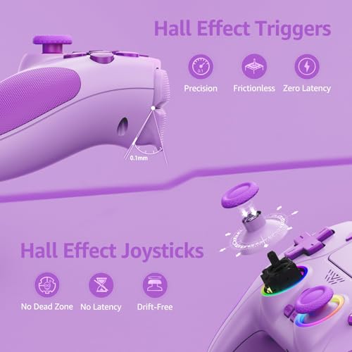 Kamylorus Wireless Controller for PS-5 PC, Hall Effect Controller with Paddles, Dual Vibration, Marco/Turbo Function, 3.5Mm Audio Jack, 6-Axis Motion Control,1000Mah Battery,Speaker,Purple