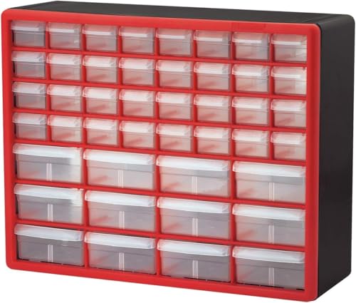 Akro-Mils 44-Drawer Plastic Drawer Storage Cabinet for Garage Organization, Bead Organizer, Building Bricks Storage, Teacher Toolbox, Makeup Organizer, 20" W x 6" D x 16" H, 10144 Red - color: Red, size: 44 Drawer, style: 1 Pack
