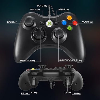 NBCP Wired Controller – Compatible with Xbox 360, Xbox 360 Slim & PC Windows 7/8/10, with Dual Vibration Feedback, Ergonomic Design for Gaming - color: Black for Xbox 360