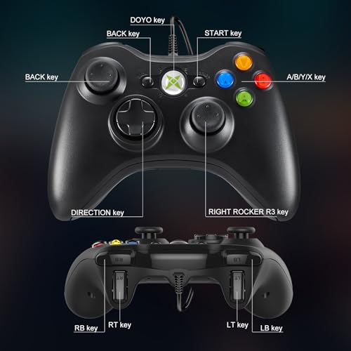 NBCP Wired Controller – Compatible with Xbox 360, Xbox 360 Slim & PC Windows 7/8/10, with Dual Vibration Feedback, Ergonomic Design for Gaming - color: Black for Xbox 360