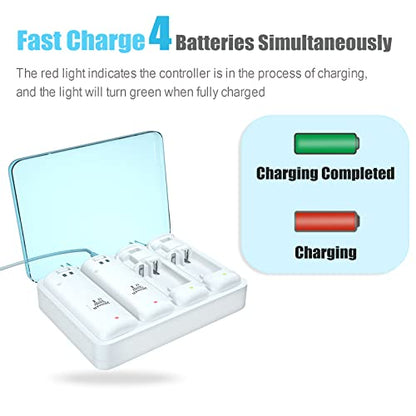 Battery Charger for Wii Remote Controller,4pcs 2800mAh NiMH Rechargeable Battery Packs with 4-in-1 Charging Station for Wii U Remote-White - color: White