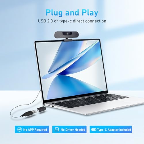 1080P Webcam with Microphone, 75°FOV FHD PC Camera with 1080P/60fps, Privacy Cover, Plug & Play USB Web Cam, Autofocus, 1080P/60fps External Webcam for PC, Computer Web Camera for Laptop, Mac, Zoom - color: 2K/75°FOV