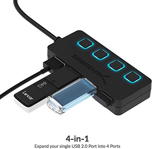 SABRENT 4 Port USB 2.0 Data Hub with Individual LED lit Power Switches [Charging NOT Supported] for Mac & PC (HB-UMLS) - size: USB-A 4-Port