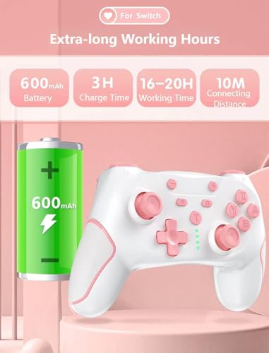 Matbip Wireless Pro Controller for Switch/Switch 2/Switch Lite/Switch OLED, wireless controller for switch with 2 back buttons, 3-level TURBO adjustable (Pink) - color: Pink