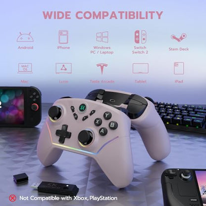 ISHAKO Wireless Gaming Controller – 1000Hz Polling, 1200mAh Battery PC Controller, Back Buttons, Hall effect Joystick, Hall Triggers, 3-Mode Triggers 2.4G&Bluetooth Controller for PC/Steam/iPhone/Android/Switch -Metallic Berry Powder - color: Metallic Ber