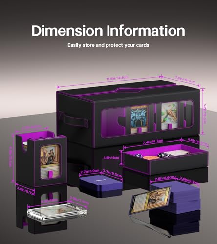 Kabinka MTG Commander Deck Box, 6-Deck Modular Card Case with 100 PCS Card Sleeves, Dice Tray - Holds 600+ Double-Sleeved Cards, 35PT Magnetic Holders for TCG/EDH (Black Purple) - color: Black Purple