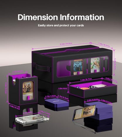 Kabinka MTG Commander Deck Box, 6-Deck Modular Card Case with 100 PCS Card Sleeves, Dice Tray - Holds 600+ Double-Sleeved Cards, 35PT Magnetic Holders for TCG/EDH (Black Purple) - color: Black Purple