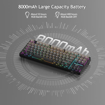 MageGee LIGHT87 Wireless Creamy Keyboard, Gasket Structure, RGB Backlit, 2.4G/USB-C/BT5.0 Hot Swappable Mechanical Gaming Keyboard for Win/Mac/PC, 8000mAh Battery, Side Printed PBT Keycaps, Black - color: Grey Black/Blue Whale Switch