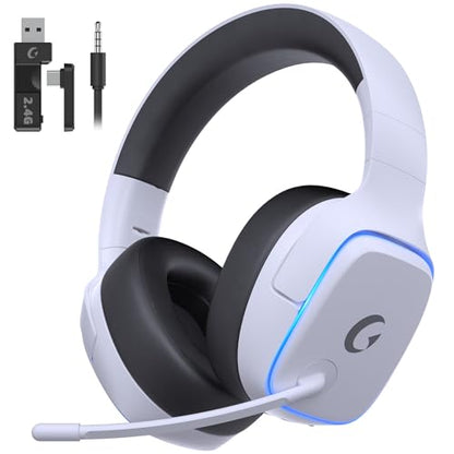 Gvyugke 2.4GHz Wireless Gaming Headsets for PS5, PS4, PC, Switch - Bluetooth 5.3 Gaming Headphones with Noise Canceling Mic, 7.1 Surround Sound, 70H Battery, Blue Lighting - White - color: White
