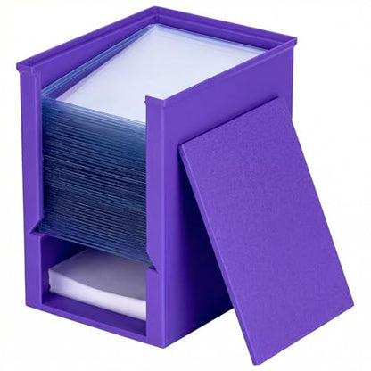 Toploader Dispenser & Penny Sleeve Holder - Dual Compartment Holds 250 Penny Sleeves & up to 50 Top Loaders, Stackable Card Storage Box with Dustproof Lid (Purple) - color: Purple