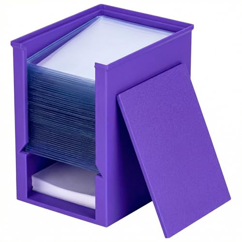 Toploader Dispenser & Penny Sleeve Holder - Dual Compartment Holds 250 Penny Sleeves & up to 50 Top Loaders, Stackable Card Storage Box with Dustproof Lid (Purple) - color: Purple