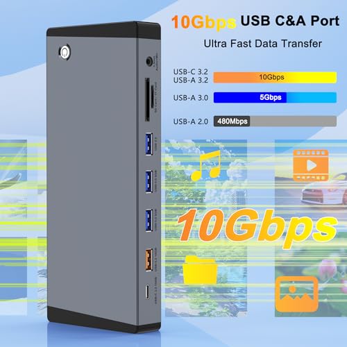Laptop Docking Station 3 Monitors for Dell/HP/Lenovo/Mac, 15 in 1 USB C Docking Station Dual Monitor with M.2 NVMe SSD Slot, 4K@60Hz Triple Display Dock with HDMI/Displayport/PD/LAN/SD/TF/10Gbps USB - style: 15 IN 1