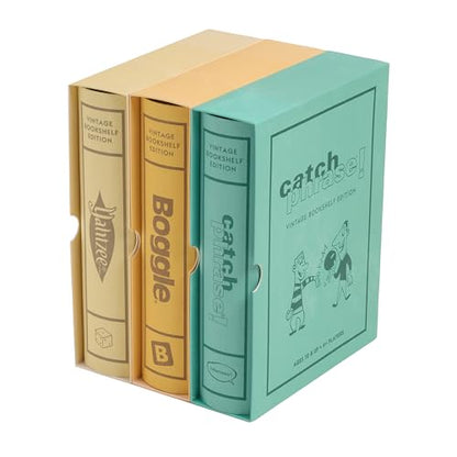 WS Game Company Boggle, Catch Phrase, and Yahtzee Vintage Board Game Bookshelf Collection