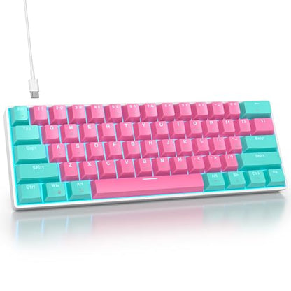 surmen 60% Percent Gaming Keyboard Mechanical with Linear Red Switch, 61-Keys Pink Mini Gaming Keyboard LED Light Backlit PBT Keycaps for Laptop, Desktop, PC Gamers (61Miami) - color: 61 Miami