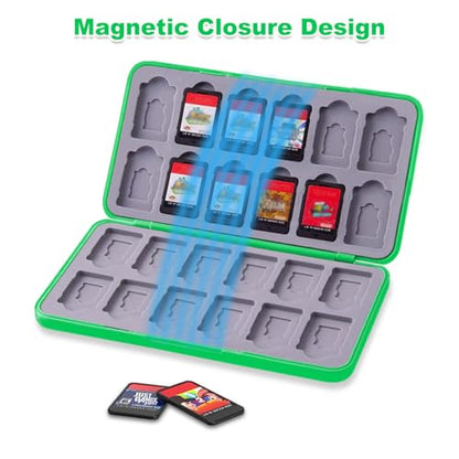 Game Card Case for Nintendo Switch/Switch 2/OLED/Lite, Portable Switch Game Case Magnetic Closure Switch Game Holder with 24 Slots for Games Cards & SD Cards Durable Cartridge Cases Hard Shell, Green - color: Green