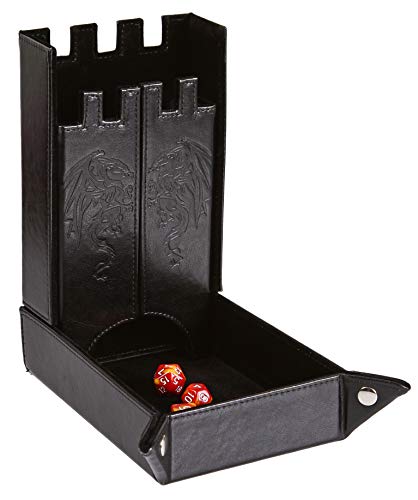 Forged Dice Co. Draco Castle Foldable Dice Tray and Dice Tower - Foldable DND Dice Tray and Dice Rolling Tray Tower - Perfect for Dungeons and Dragons RPG and Tabletop Gaming - color: Black