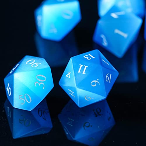 UDIXI Gemstone DND Dice Blue Cat's Eye Stone D&D Dice Set for Tabletop Game | Natural Stone, Premium Gift Box, DM Gift, for Dungeons and Dragons Role Playing Games - color: Blue Cat's Eye