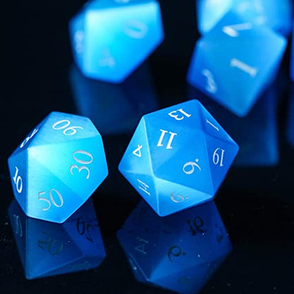 UDIXI Gemstone DND Dice Blue Cat's Eye Stone D&D Dice Set for Tabletop Game | Natural Stone, Premium Gift Box, DM Gift, for Dungeons and Dragons Role Playing Games - color: Blue Cat's Eye