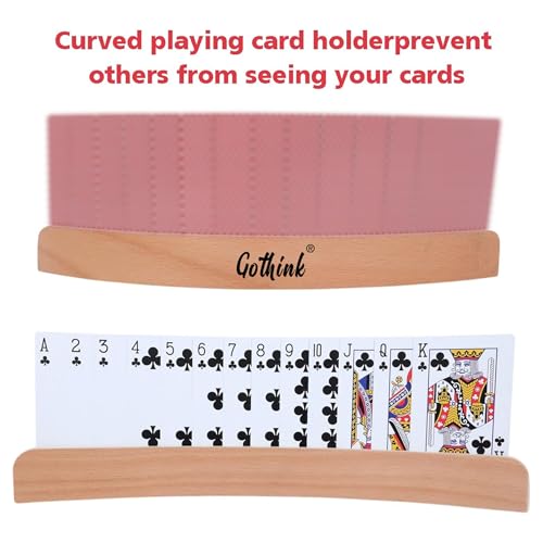 GOTHINK Set of 4 - Wood Curved Playing Card Holder for Kids Adult Seniors Solid Wood Cards Holders for Playing Cards 13.4 x1.4 x 0.5 Inch Non Slip Card Deck for Bridge Canasta Strategy Card Games - style: One Slot