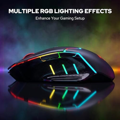 Redragon M690 MAX Wireless RGB Gaming Mouse 12800 DPI Remapping Keys | Cable-Free 0 Delay, Redefine Keybinding Macro, Vibing Backlight, Ergonomic Grip Body Comfort - style: M690 MAX