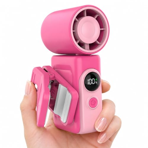 Hotsales Clip-On Portable Fan for Strollers, Handheld Turbo Fan for Travel | Small But Mighty Mini Fan, Detachable 360° Rotating Clip, LED Display, Rechargeable, Summer Outings, Gifts For Women And Men - color: Berry Pink, size: 1 Pack
