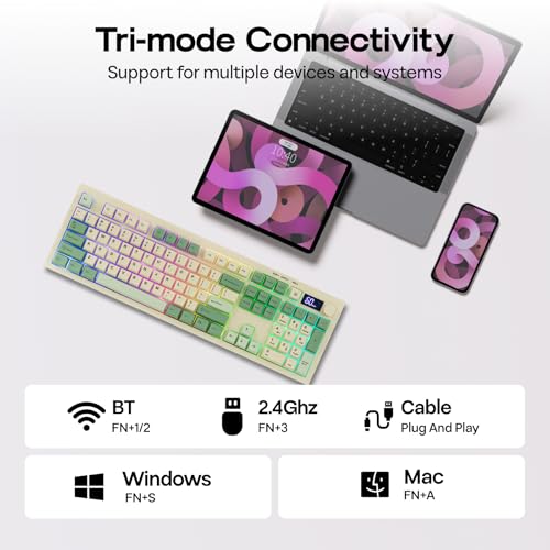 EPOMAKER Aula S102 PRO Membrane Gaming Keyboard w/TFT Screen & Volume Knob | Silent Keyboard w/ Number Pad for PC Game/Office, BT/2.4G/USB, RGB Backlit, Creamy Silicone Structure (Yellow) - color: Yellow