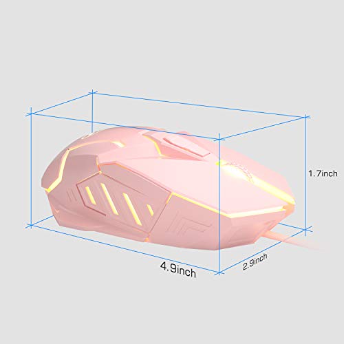 MageGee G10 Gaming Mouse Wired, 7 Colors Breathing LED Backlit Gaming Mouse, 6 Adjustable Speeds, Ergonomic Optical Computer Mouse with 7 Buttons for Windows PC Gamers - color: pink