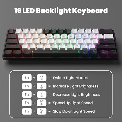 Portable 60% Mechanical Gaming Keyboard, RGB Backlit 61 Keys Ultra-Compact Game Keyboard with Mouse, Mini Wired Computer Keyboard with Red Switch for Windows, MAC, Laptop, PC - color: Black+White+Mouse