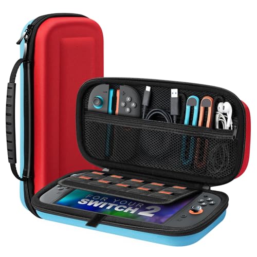 TiMOVO Carrying Case for Nintendo Switch 2 (2025), Blue+Red | Large Capacity, Hard Shell Protective, 10 Game Card Slots, Pockets for Console & Accessories, Portable Travel Pouch - color: Blue+Red, size: 10 Slots
