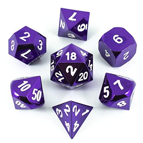 Purple Metal Dice - Full Polyhedral Set - in Presentation Case